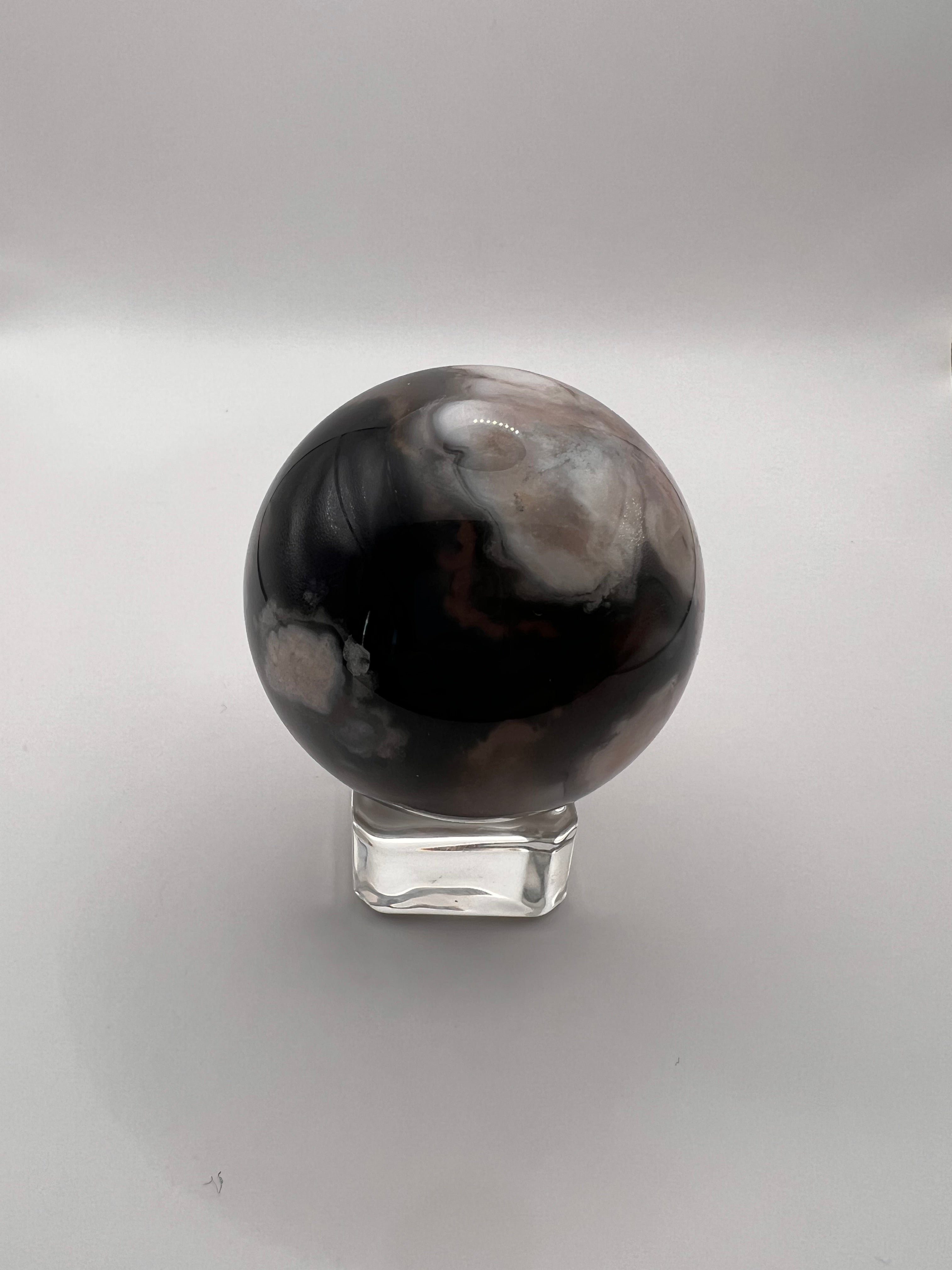 Black Flower Agate Sphere