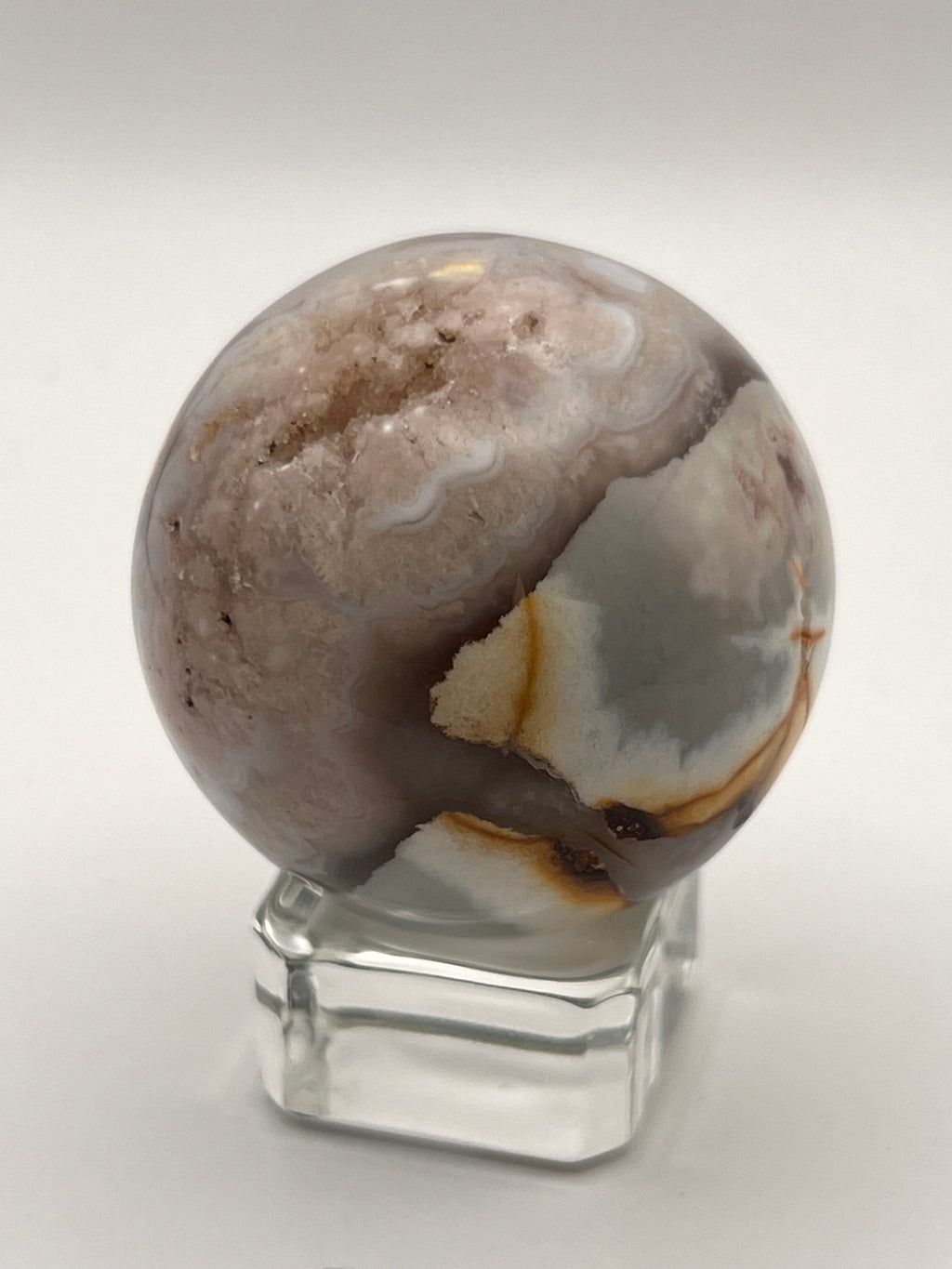 Carnelian Flower Agate Sphere with Druzy