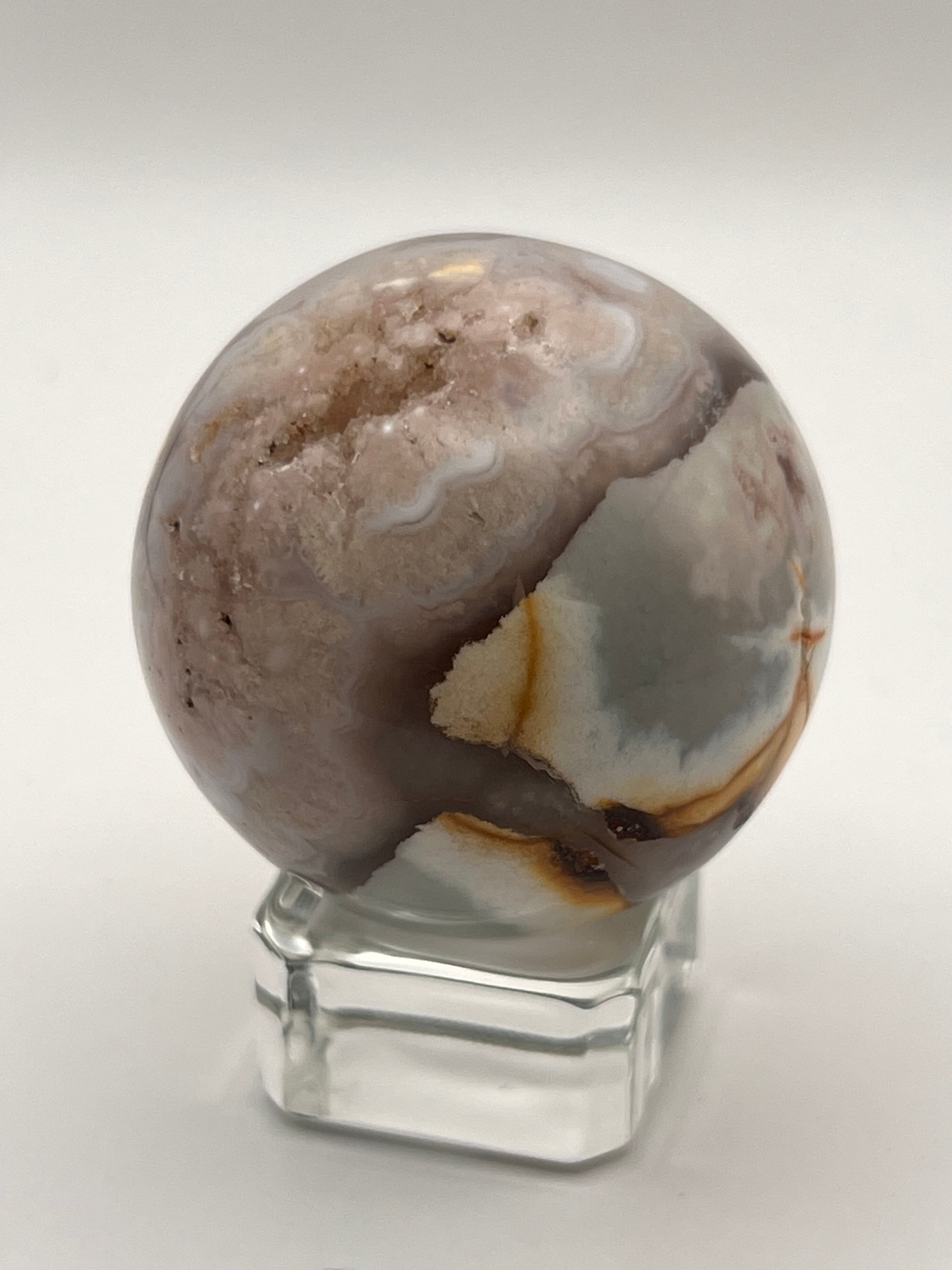 Carnelian Flower Agate Sphere with Druzy