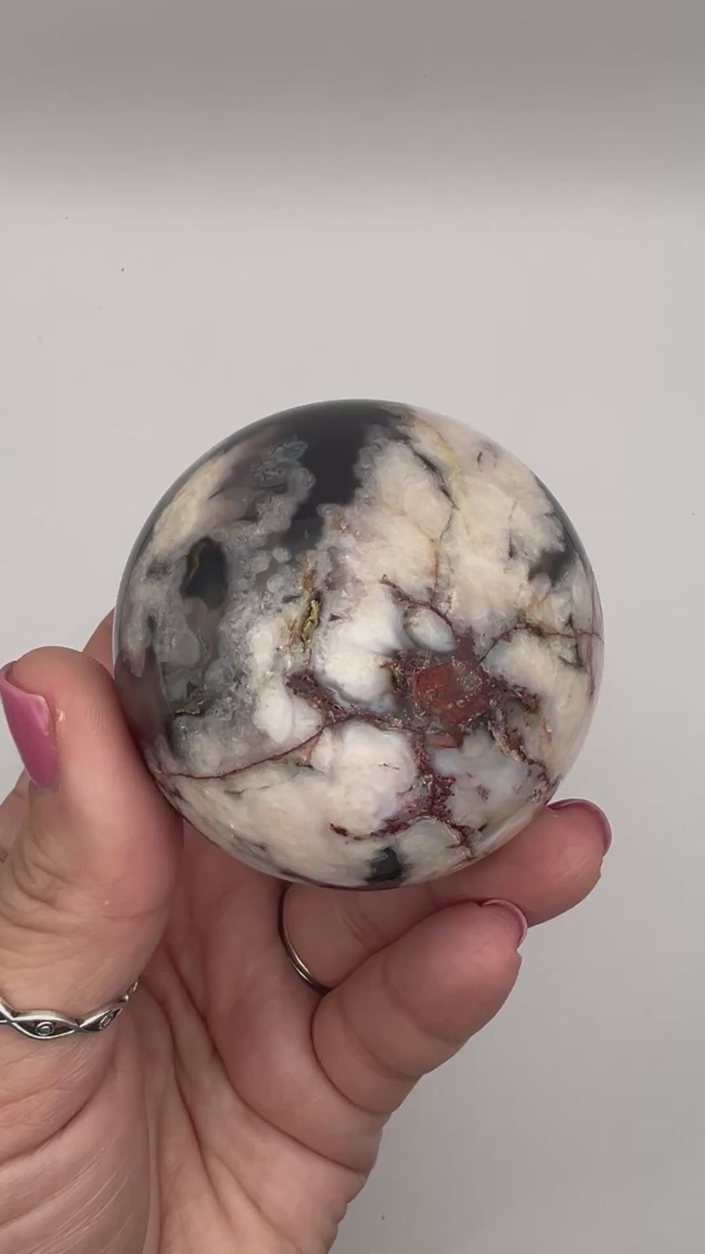 Black Flower Agate Sphere