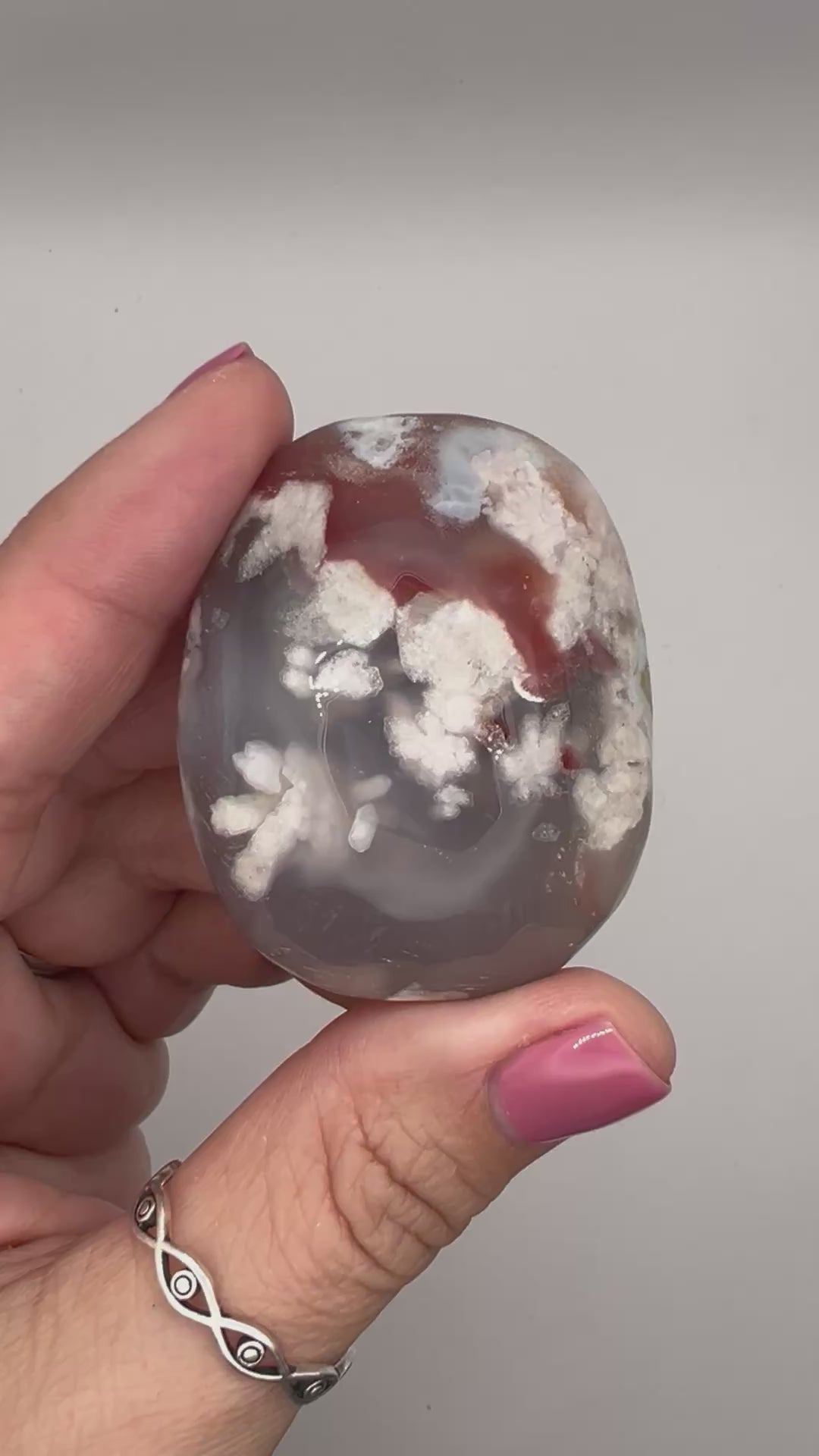 Blue Flower Agate Palm Stone