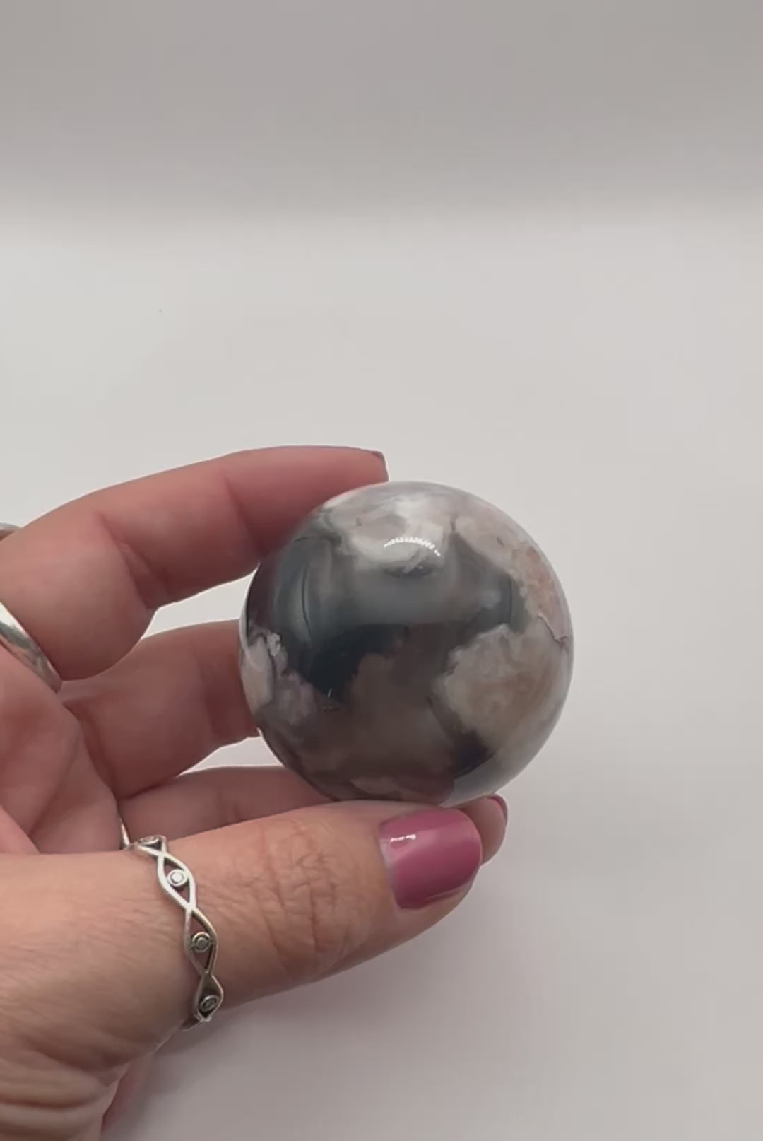 Black Flower Agate Sphere